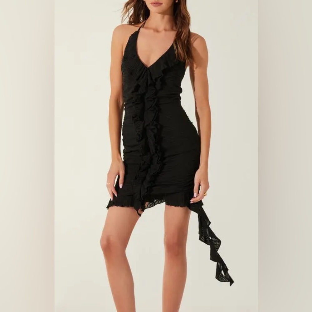 ASTR The Label Black Ruffle Halter Mini Cocktail Dress Women’s‎ Size Medium